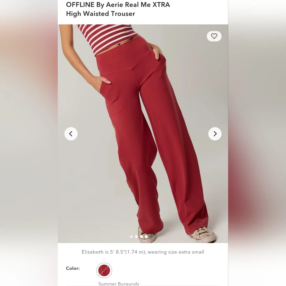 Aerie Real Me XTRA High Waisted Wide Leg Pants - Burgundy - Picture 6 of 6